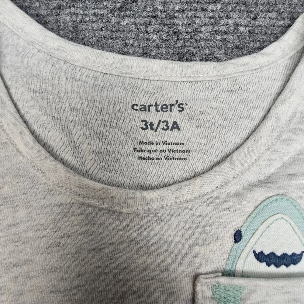 Carter's Boys‎ 2pc Outfit Shark Tank Top Shorts Set Gray Blue 3T